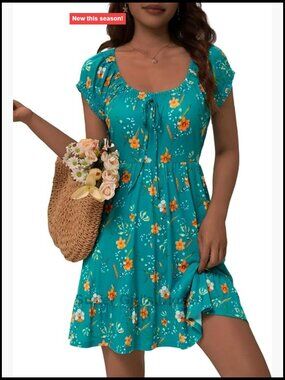 Petite Floral Mini Sundress with Pockets, Cute Milkmaid Style Summer Dress